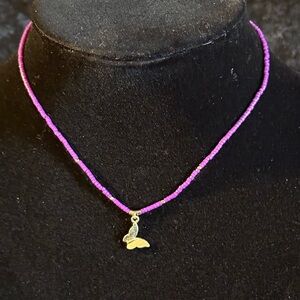 NWT Anne Marie Pink Beaded Necklace with Gold Butterfly Pendant